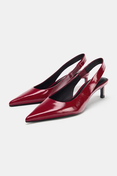LEATHER KITTEN-HEEL SHOES - Red by Zara - Image 3