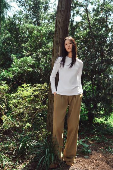 Zara INTERLOCK 長袖 T 恤 - 白色