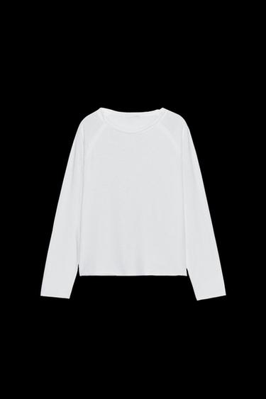 Zara WASHED LONG SLEEVE T-SHIRT - White - Image 0