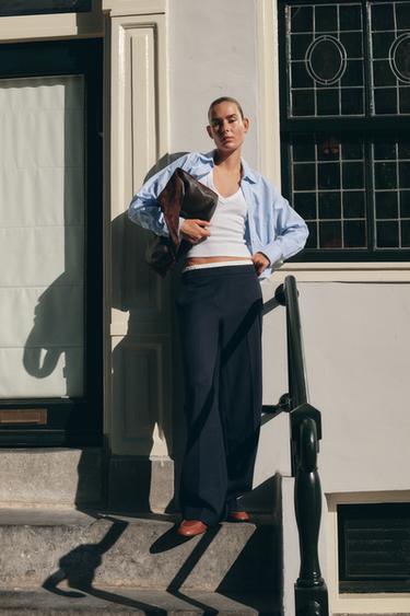STRAIGHT-LEG TROUSERS WITH DOUBLE WAIST - Navy blue by Zara