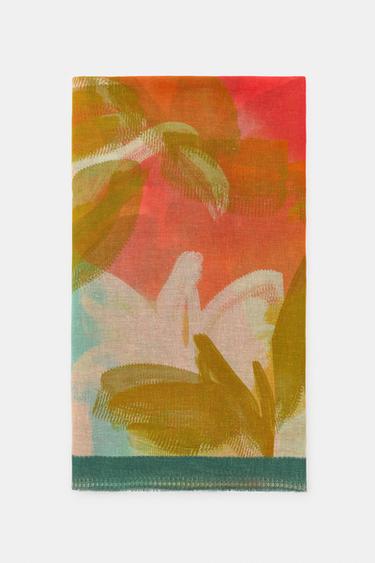 WATERCOLOUR PRINT LINEN BLEND SCARF - Multicoloured by Zara
