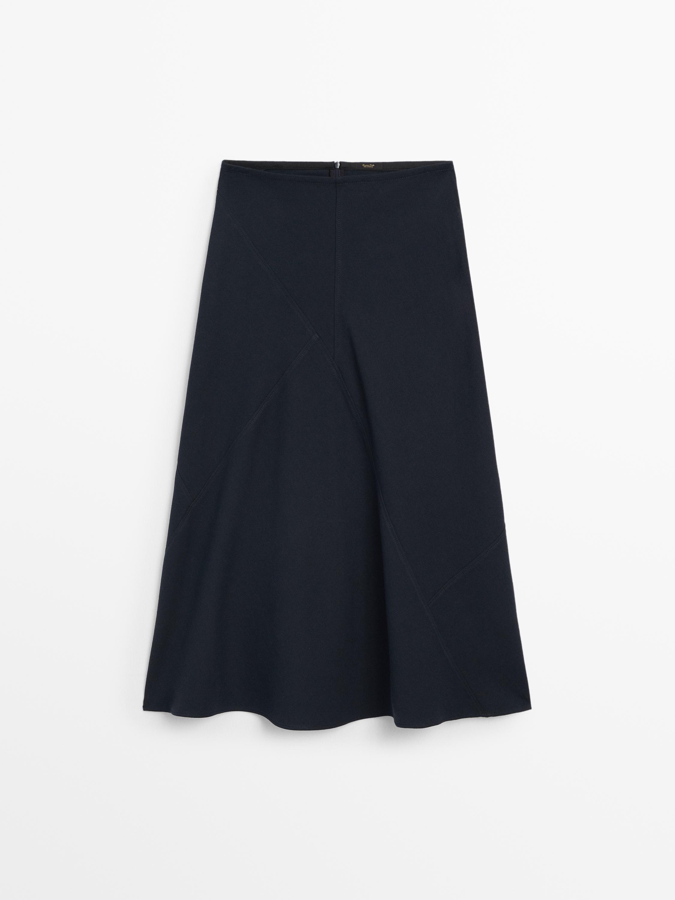 Cotton midi skirt with seam details - Deep blue | ZARA Canada