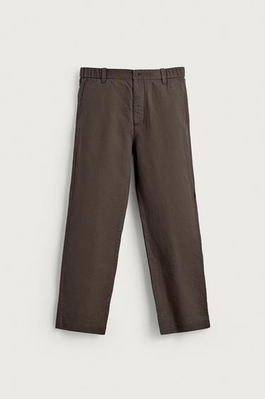 HEMP/COTTON STRAIGHT-LEG TROUSERS - Brown by Zara