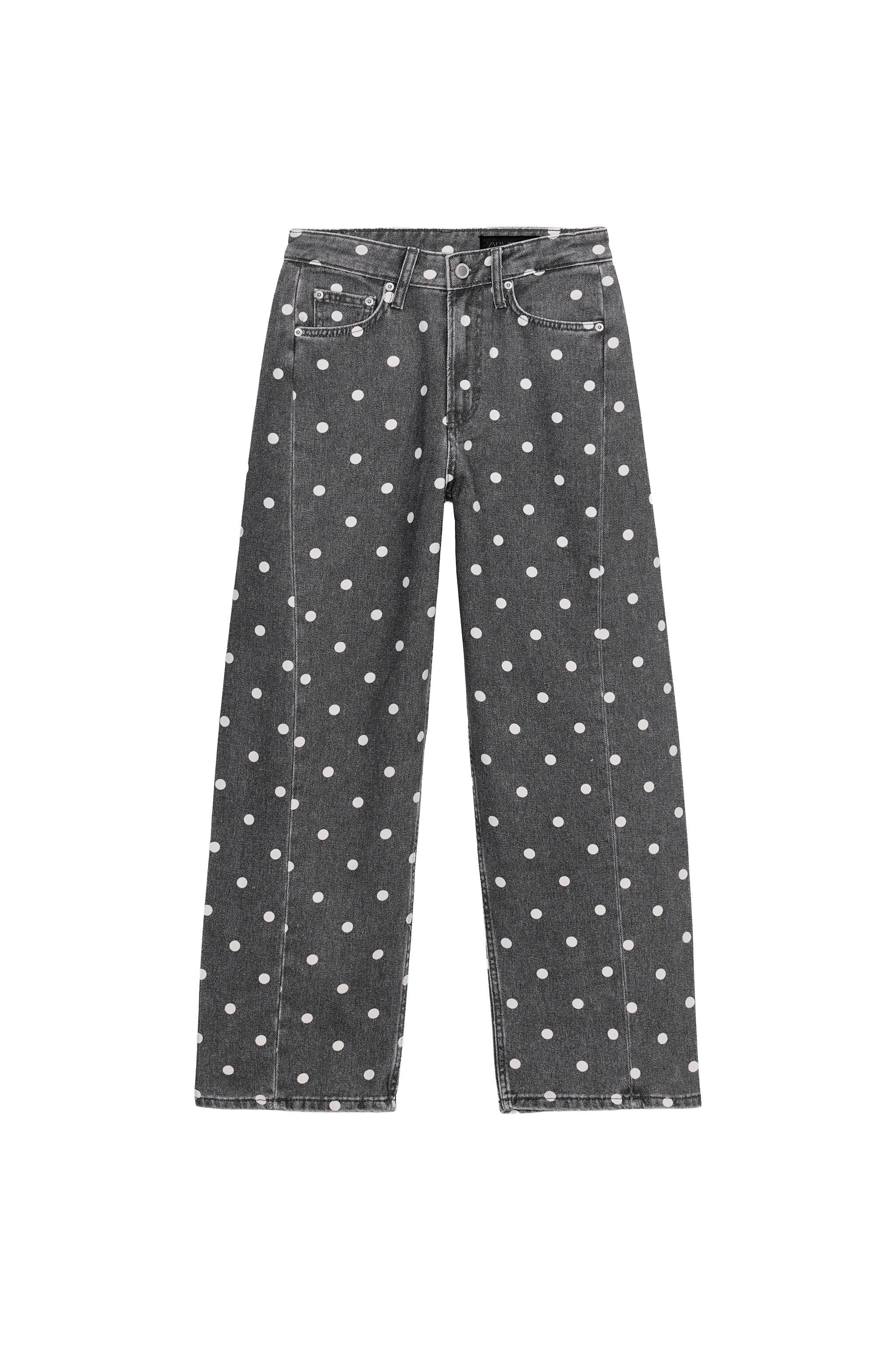 ZARA ミッドライズリラックスフィットドットプリントアンクル丈デニムパンツ ZWコレクション ミッドライズリラックスフィットドットプリント