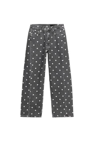 JEANS ZW COLLECTION ANKLE RELAXED TIRO MEDIO LUNARES - Gris perla de Zara