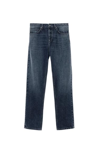 COTTON-WOOL STRAIGHT-LEG JEANS - Mid-blue by Zara
