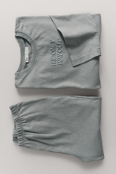 AGES 6-14 / WASHED EFFECT PYJAMAS WITH EMBROIDERED TEXT - Grey by Zara