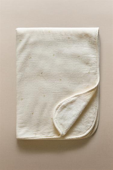 CHILDREN'S FLORAL FLEECE AND MUSLIN BLANKET - Ecru by Zara