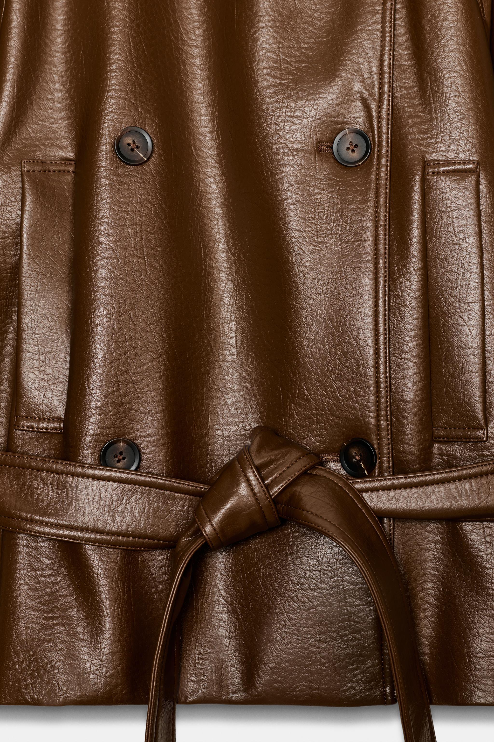 FAUX LEATHER SHORT TRENCH COAT