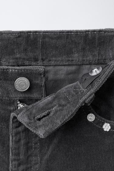 PANTALON DROIT EN VELOURS CÔTELÉ À CLOUS - Gris anthracite de Zara - Image 3