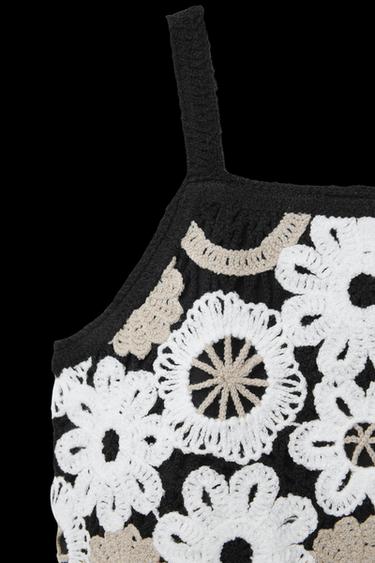 KLEID MIT HÄKELSTRICK - Cremefarben von Zara
