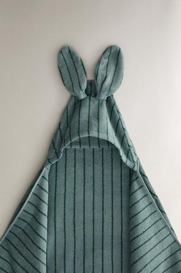 Zara HOODED VELOUR STRIPED BATH TOWEL - Blue