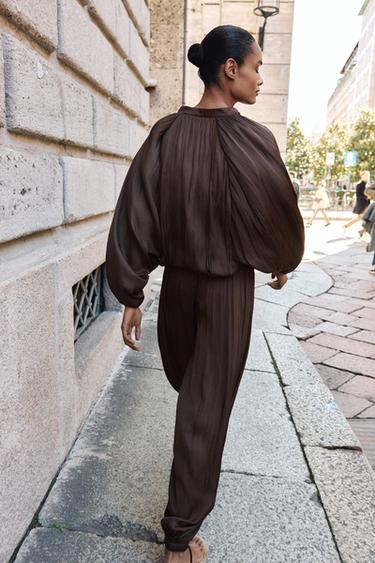 BLOUSON BOMBER SATINÉ MANCHES BALLON - Marron de Zara - Image 3
