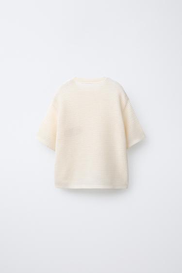 T-SHIRT EN MAILLE BRODÉ REQUIN - Écru de Zara - Image 1