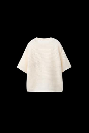 CAMISETA PUNTO BORDADO TIBURÓN - Crudo de Zara