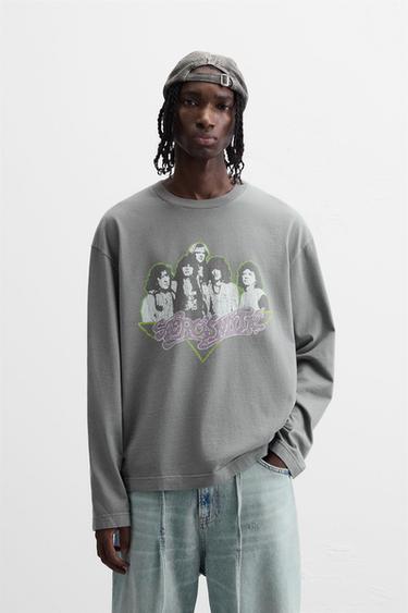 Zara AEROSMITH © WASHED T-SHIRT - Dark anthracite