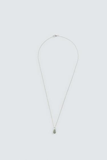 STONE PENDANT CHAIN - Grey green by Zara