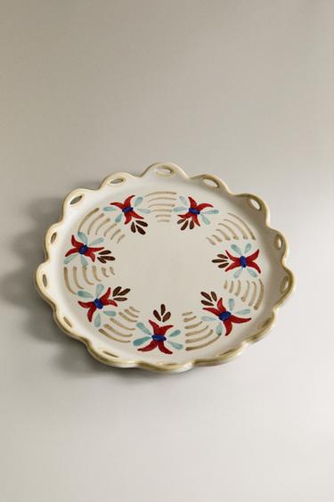 FLORAL CERAMIC DESSERT PLATE - Ecru by Zara - Image 1