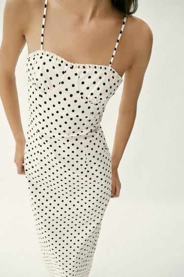 ROBE MI-LONGUE CORSAGE À POIS - Blanc / Noir de Zara - Image 2