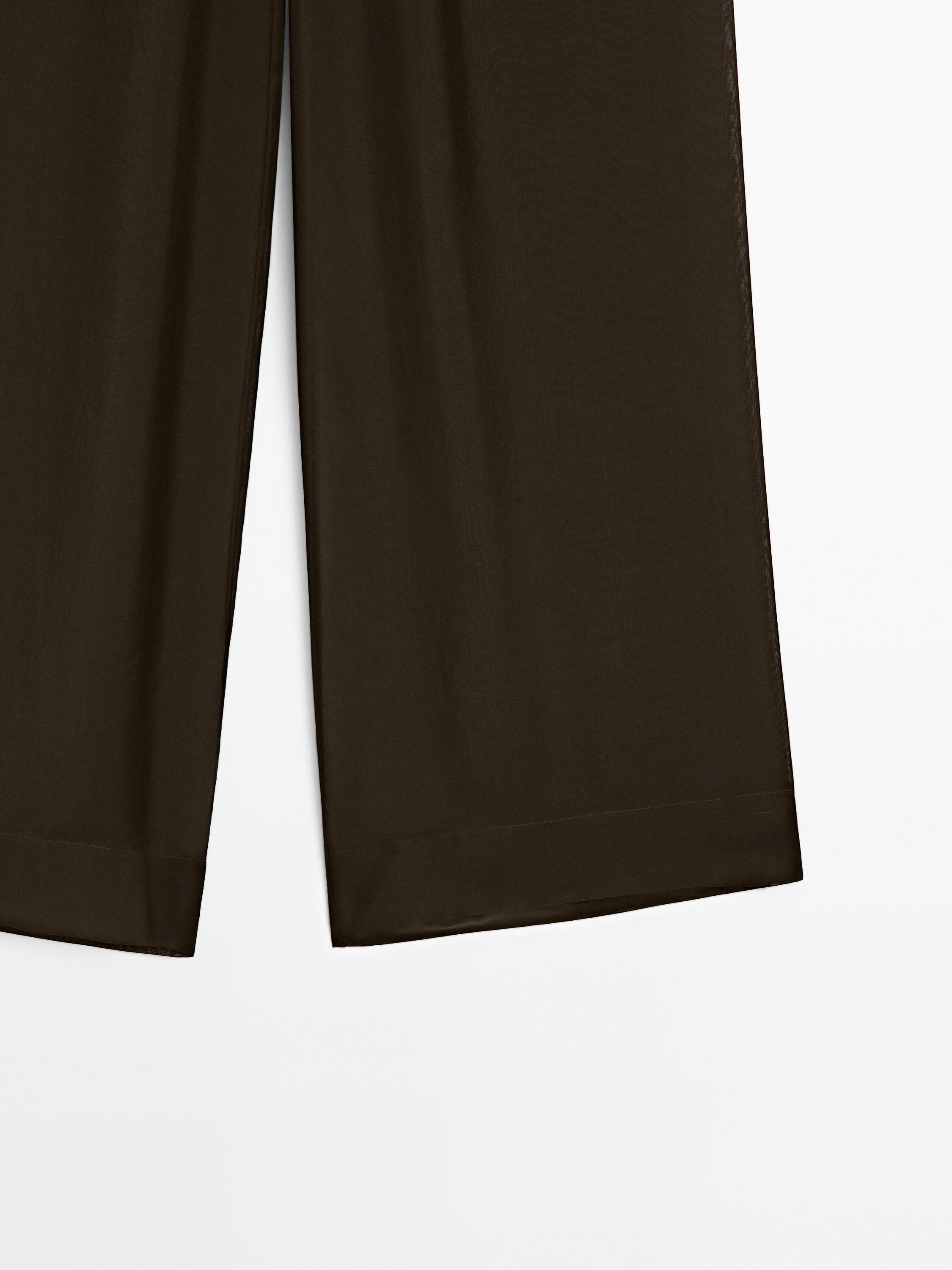 Flowing contrast 100% silk trousers