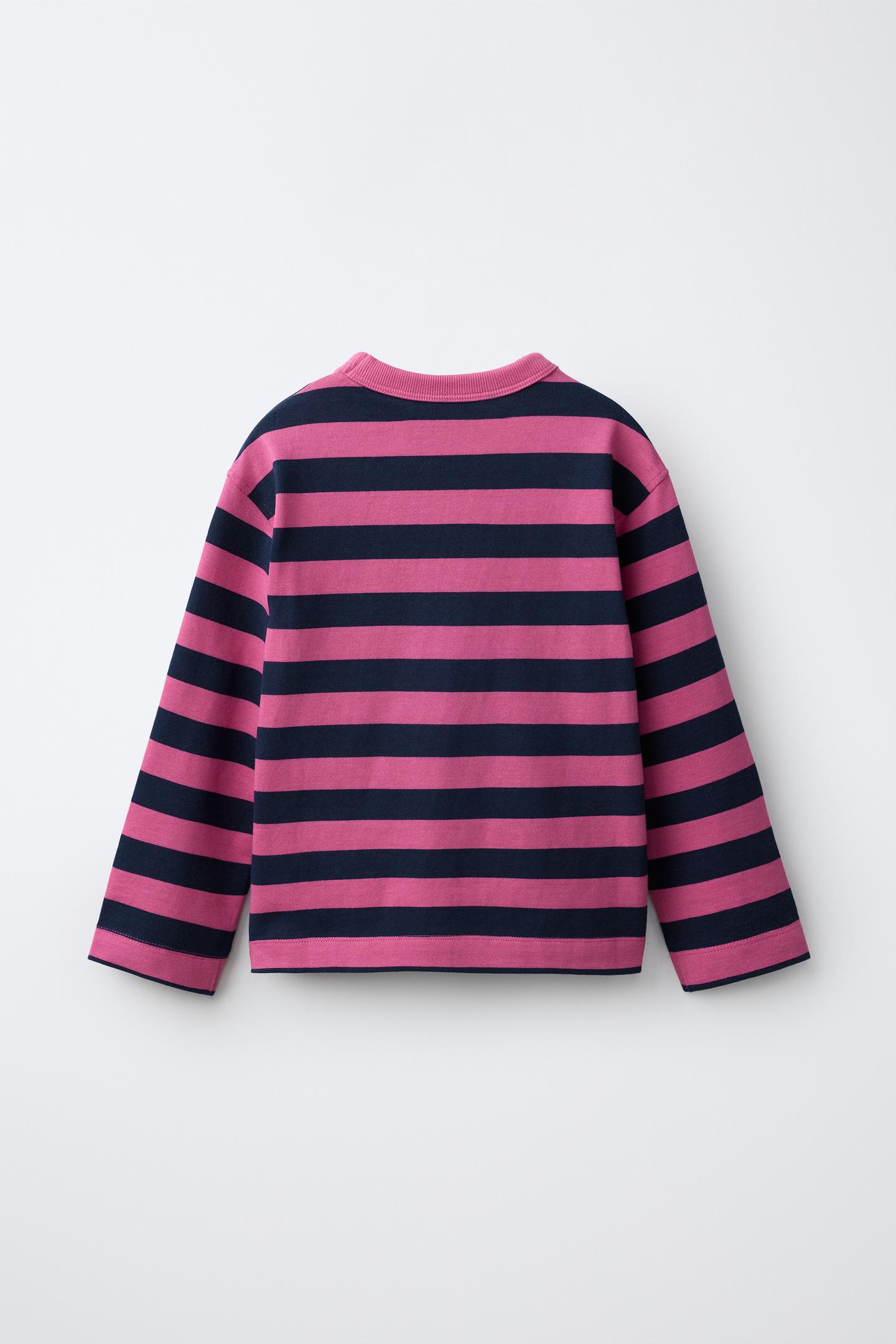 Детская футболка Zara Heavyweight Striped Print, цвет: Розовый — фото 2