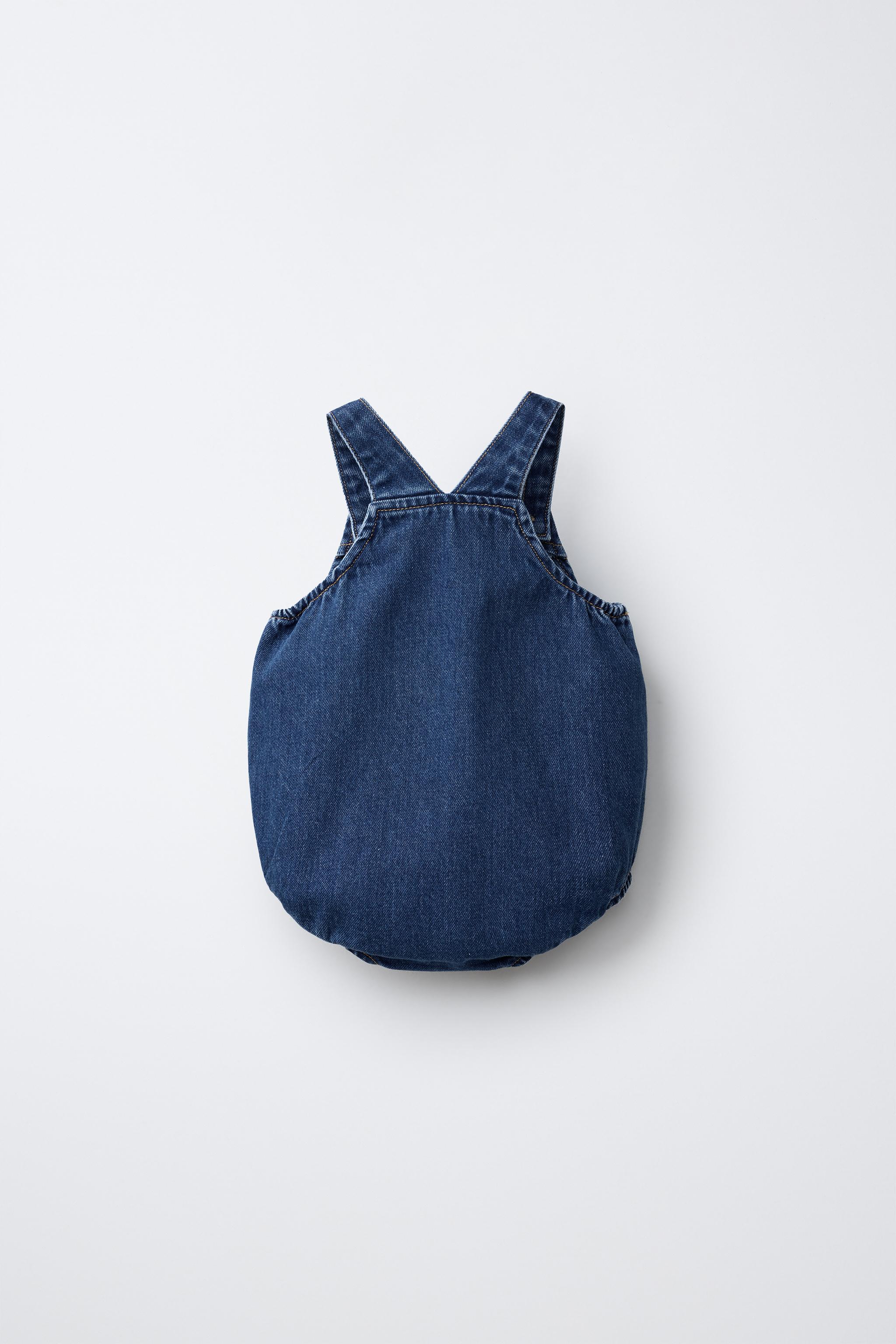 DENIM ROMPER — Mid-blue