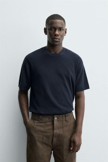 Zara 珍珠針織 T 恤 - 海藍色