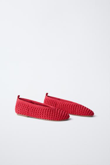 CROCHET BALLET FLATS - Red by Zara - Image 1