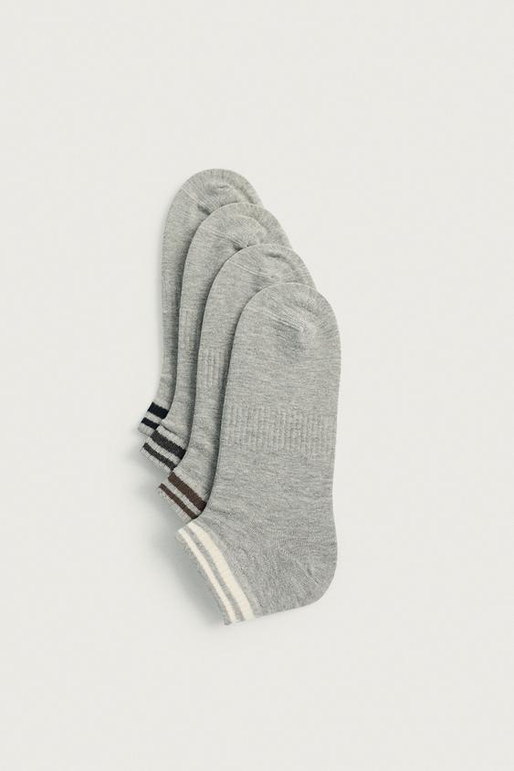 PACK DE 4 CALCETINES CORTOS CON BANDAS - Gris de Zara - Imagen 0