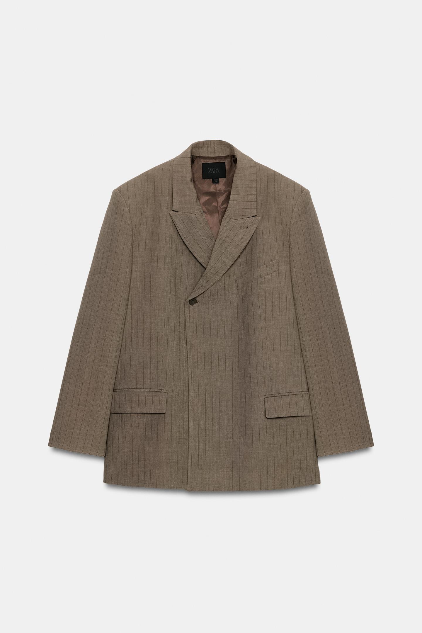 Женский пиджак Zara Oversized Pinstripe Blazer, цвет: Коричневый — фото 6