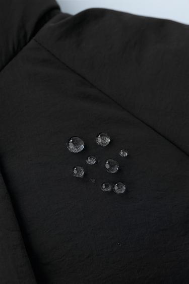 Zara 50% 羽毛和 50% 羽絨防潑水羽絨外套配可拆式人造毛連帽 - 黑色