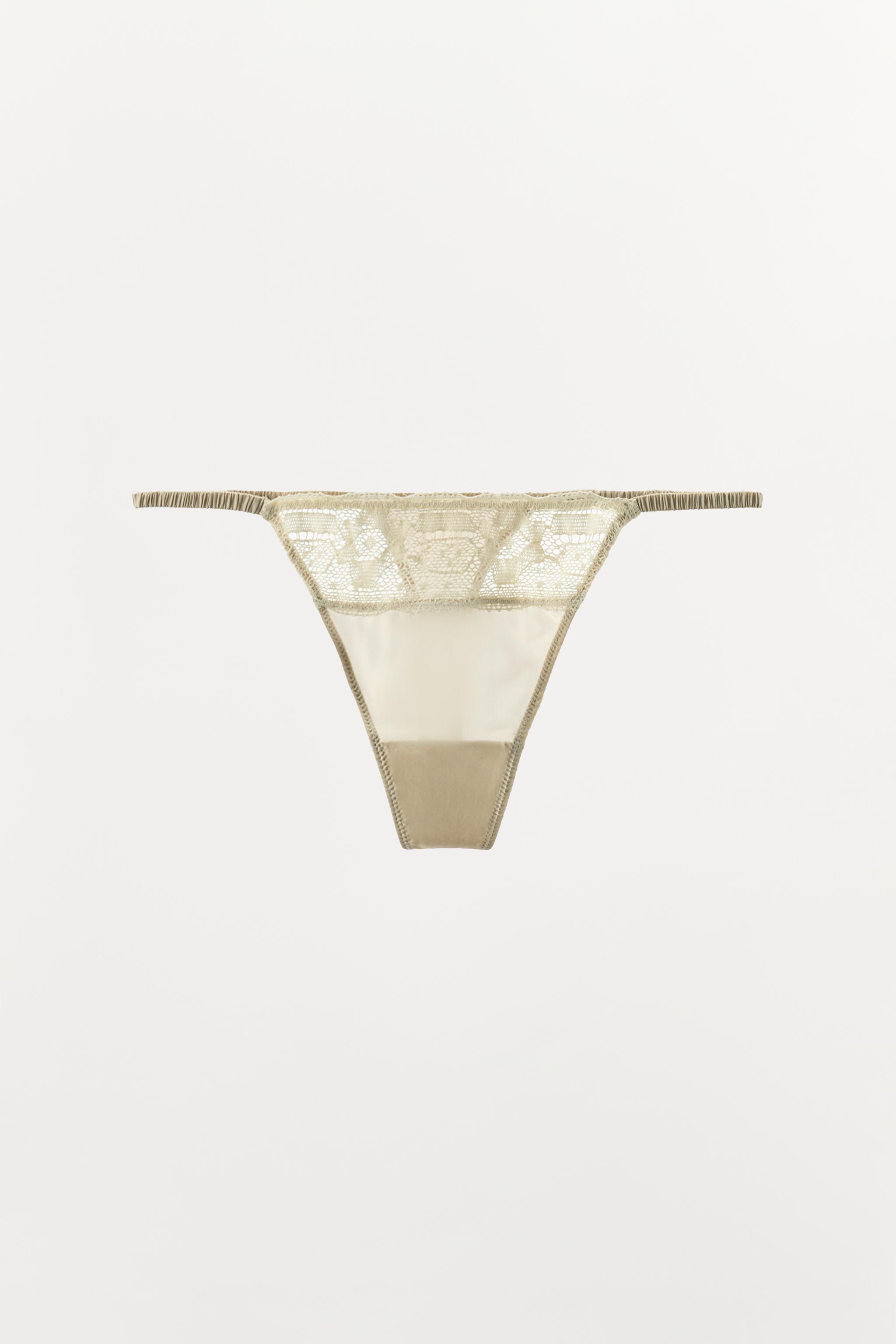 100% SILK LACE THONG — Ecru