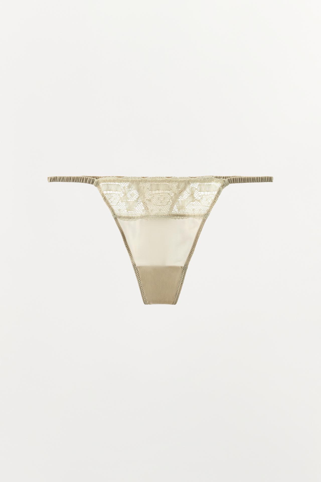 100% SILK LACE THONG — Ecru