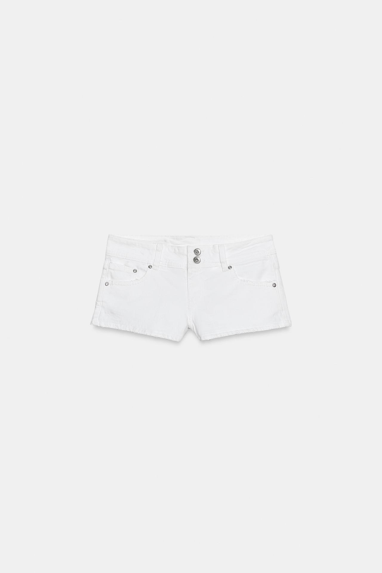 TRF LOW-RISE DENIM MINI SHORTS — White