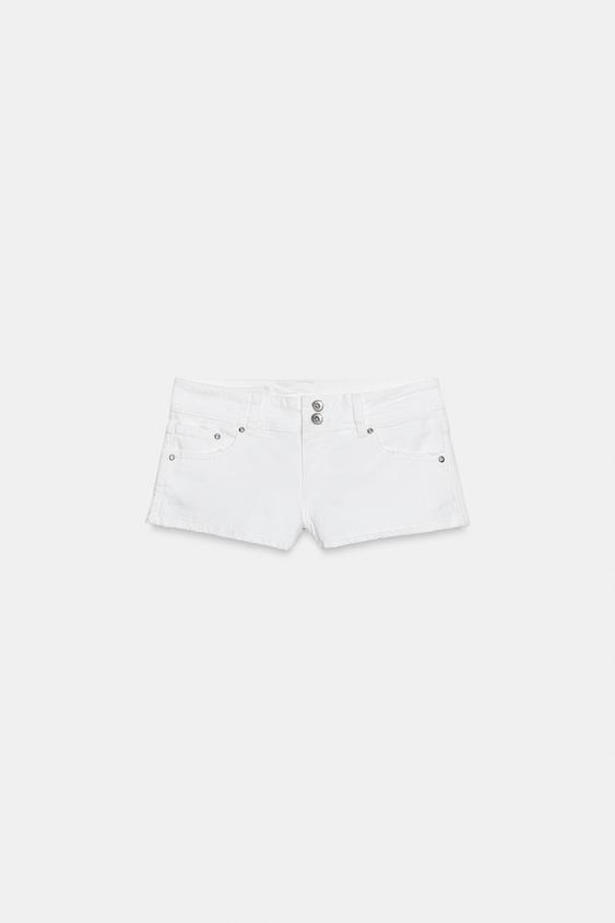 TRF LOW-RISE MINI DENIM SHORTS - White by Zara - Image 4