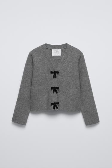 KNIT JACKET WITH BOWS - Anthracite grey by Zara