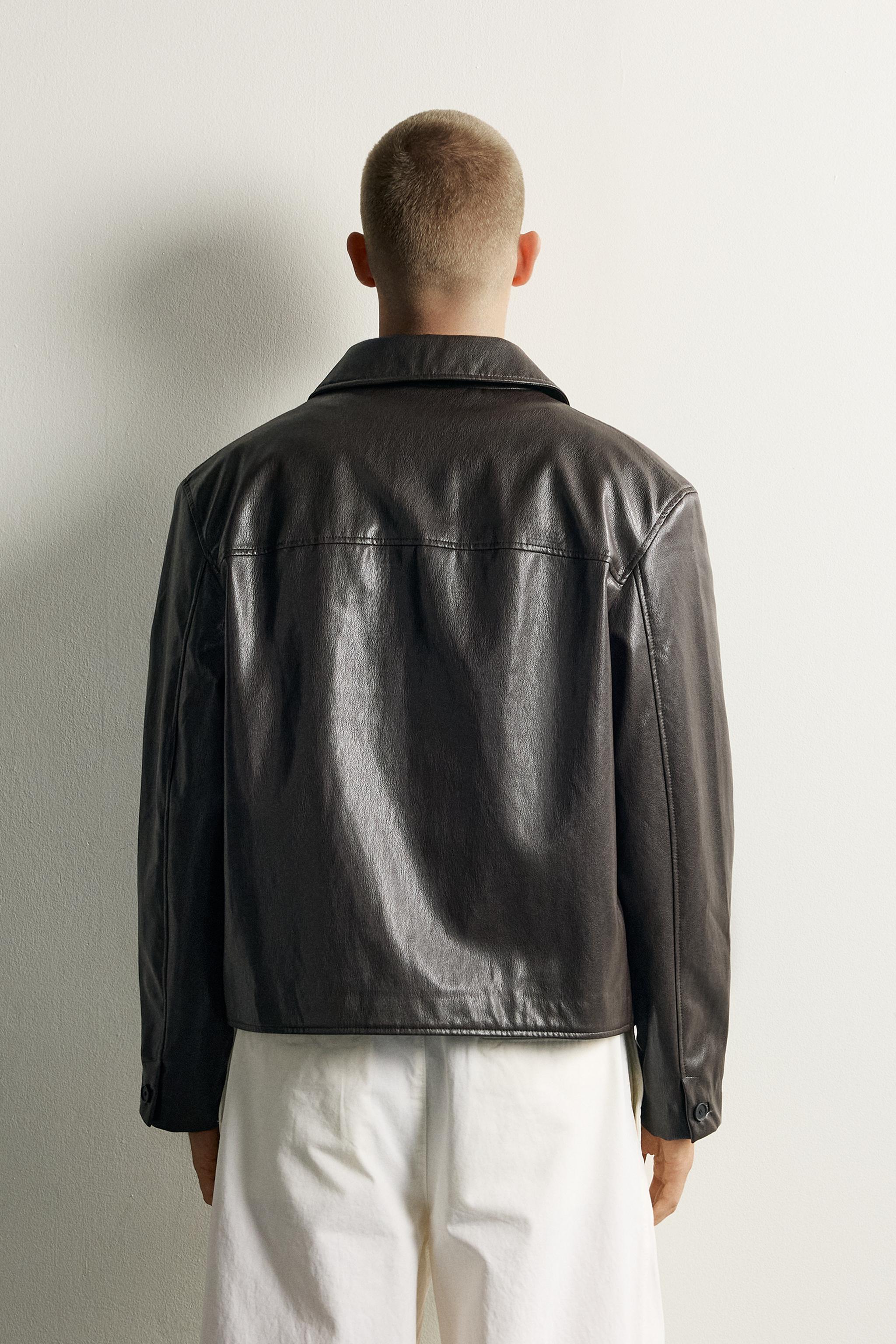FAUX LEATHER BOXY FIT OVERSHIRT