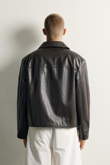 FAUX LEATHER BOXY FIT OVERSHIRT — Chocolate 3