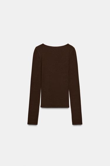 T-SHIRT À MANCHES LONGUES - Marron de Zara - Image 4