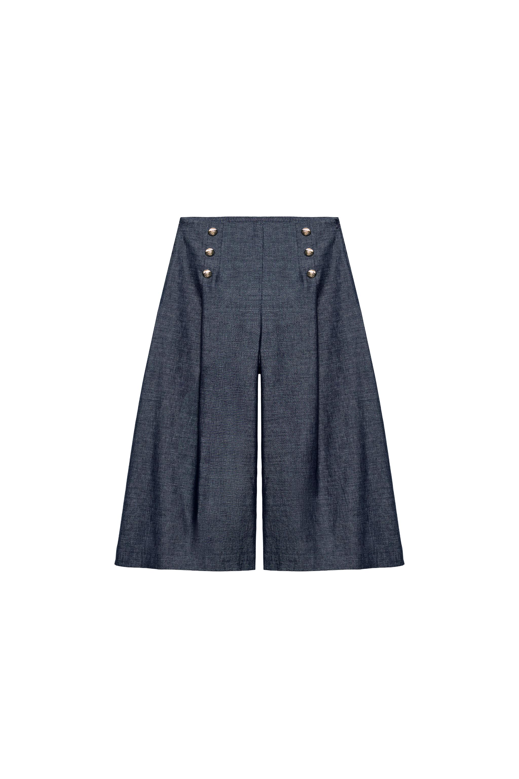 LONG BUTTONED LINEN SHORTS