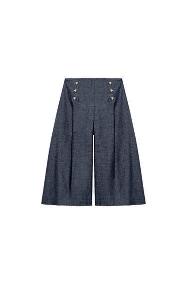 QUẦN SHORT BERMUDA DÁNG DÀI PHỐI KHUY VẢI LINEN - Màu chàm từ Zara