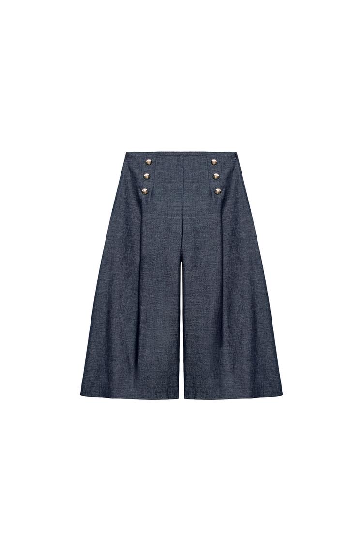 LONG LINEN BLEND BUTTON BERMUDA SHORTS