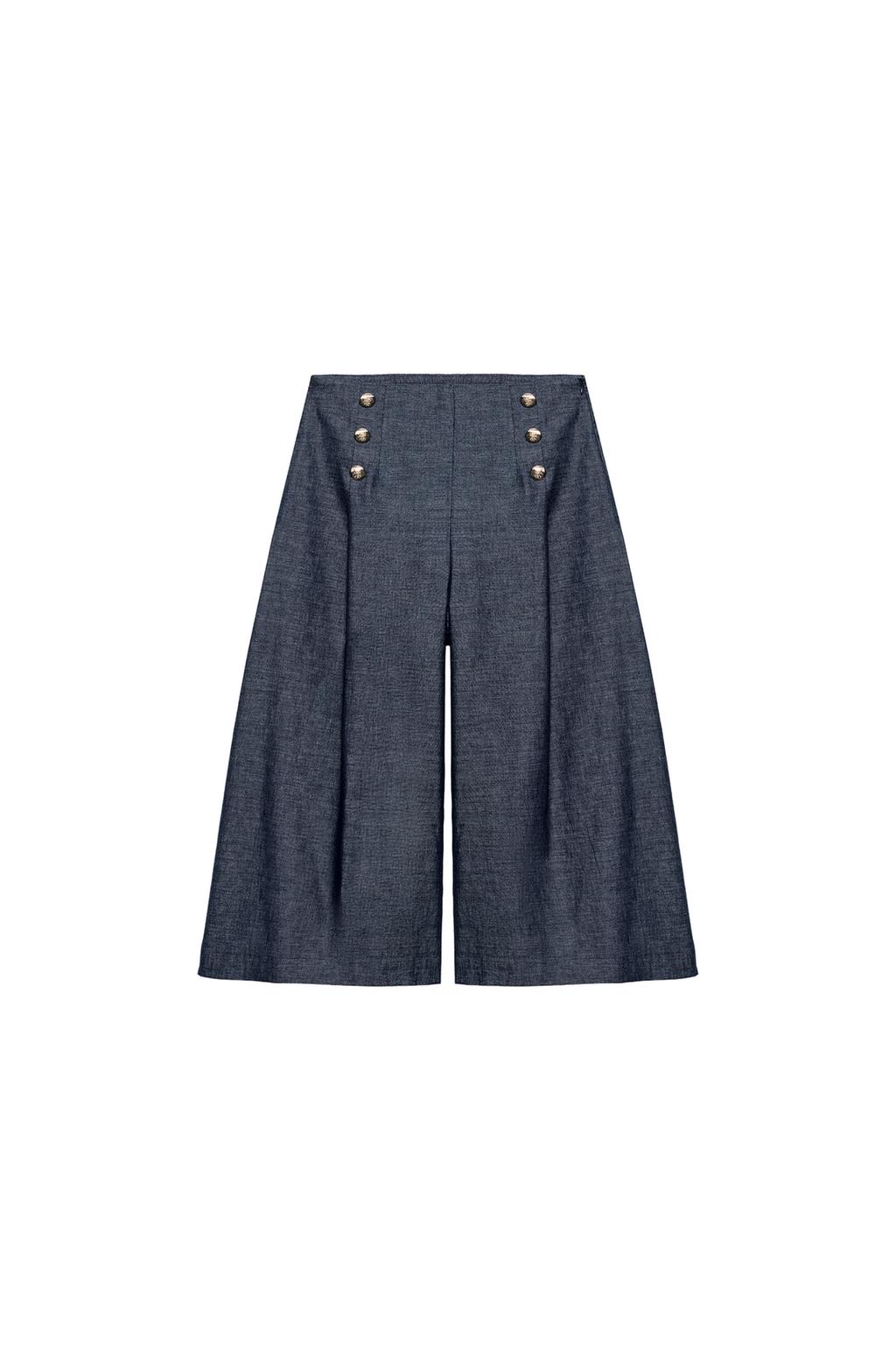 LONG LINEN BLEND BUTTON BERMUDA SHORTS
