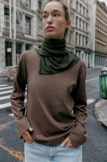 T-SHIRT RUSTIQUE EN COTON - Vison foncé de Zara - Image 1