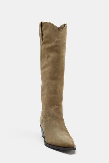 SPLIT SUEDE KNEE-HIGH BOOTS - Sand Brown by Zara - Image 5