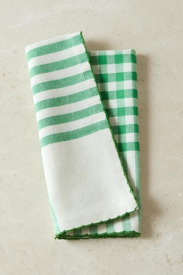 LOT DE SERVIETTES DE TABLE EN COTON TEINTÉ À CARREAUX - Vert de Zara
