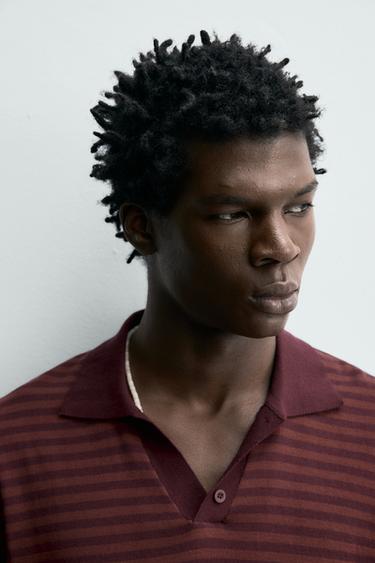STRIPED JACQUARD KNIT POLO SHIRT - Burgundy by Zara