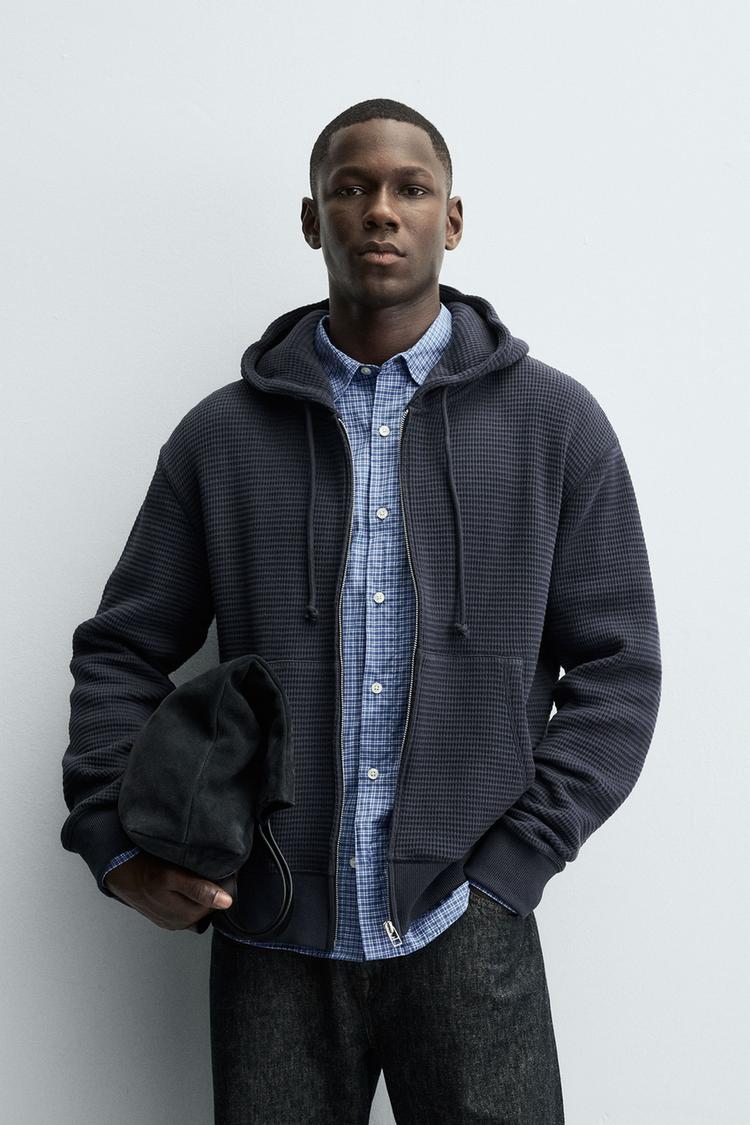 Waffle Texture Zip-Up Hoodie