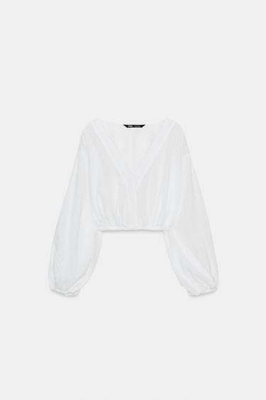 CAMISA PLUMETI MANGA ABULLONADA - Blanco de Zara - Imagen 0