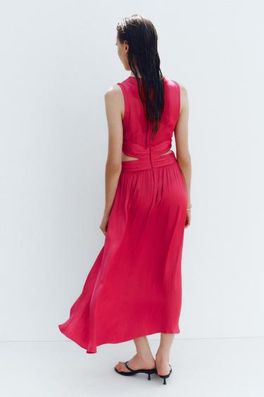 ROBE MIDI SATINÉE AJOURÉE - Fuchsia de Zara - Image 3